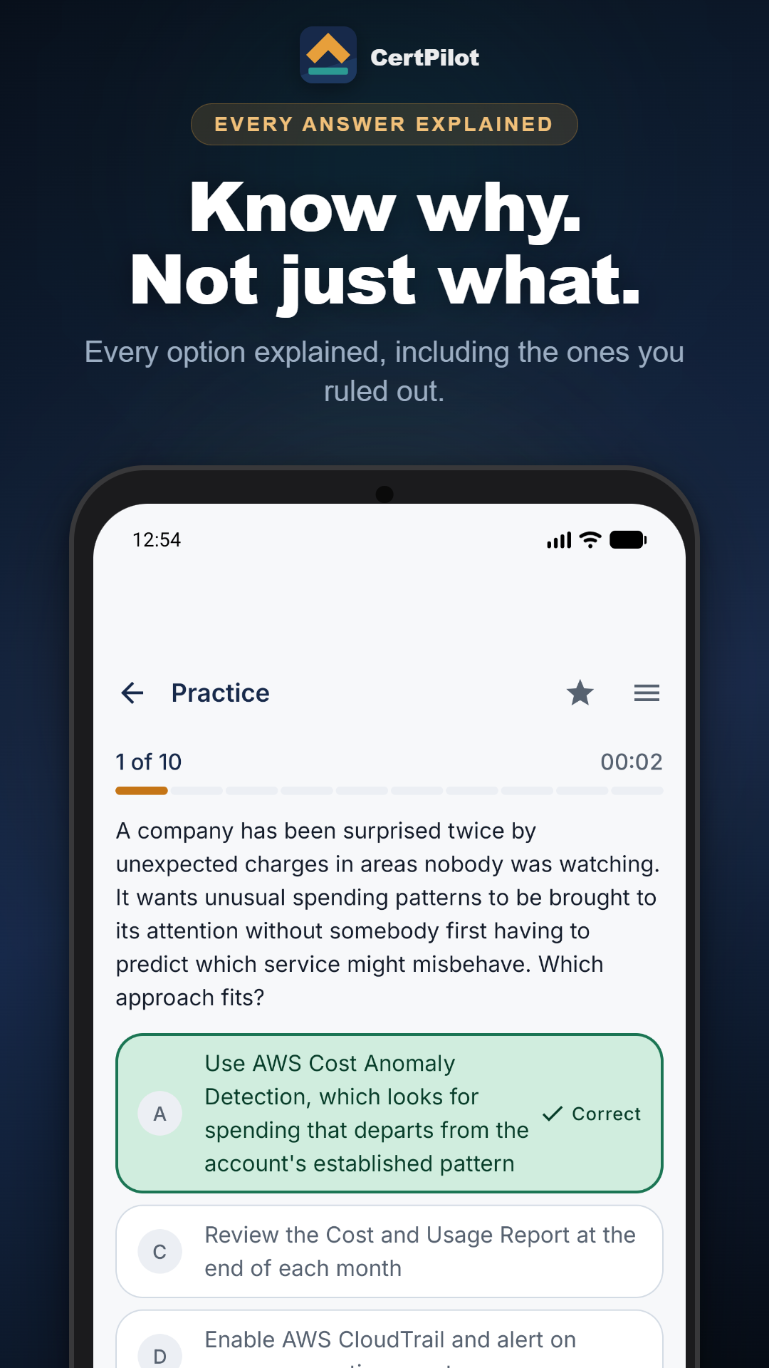A practice question with every answer option explained